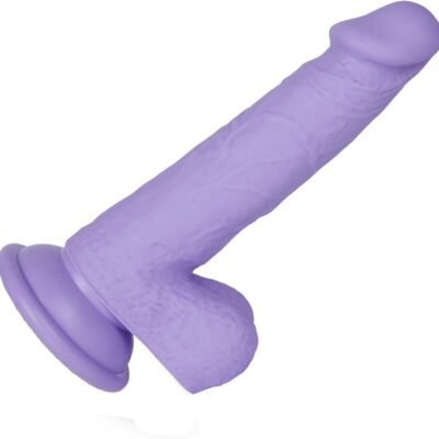 6.5 Inch Beginner Silicone Dildo with Flared Suction Cup Base for Hands-Free Play, Flexible Dildo with Curved Shaft and Balls for Vaginal G-Spot and Anal Prostate Purple
