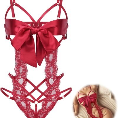 Women Sexy Lingerie Set Bow Tie Lingerie Lace Smooth Ribbon Lingerie for Ladies Valentines Outfit